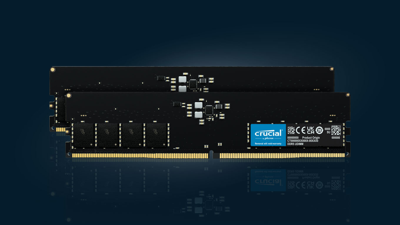 Crank up performance with the DDR5 4800 MHz UDIMM Memory Module from Crucial.