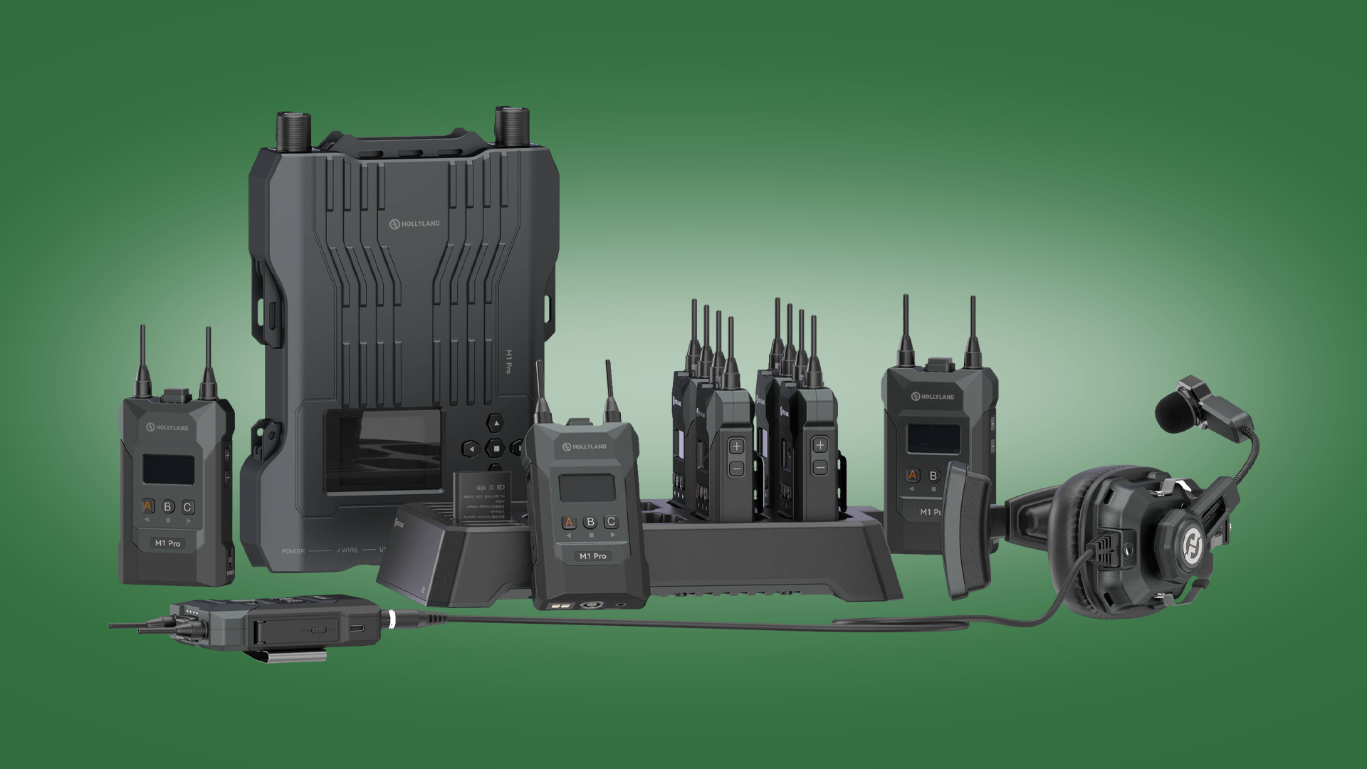 Hollyland Solidcom M1 Pro Full-Duplex Wireless Intercom System with 8 Beltpacks &amp; Single-Ear Headsets