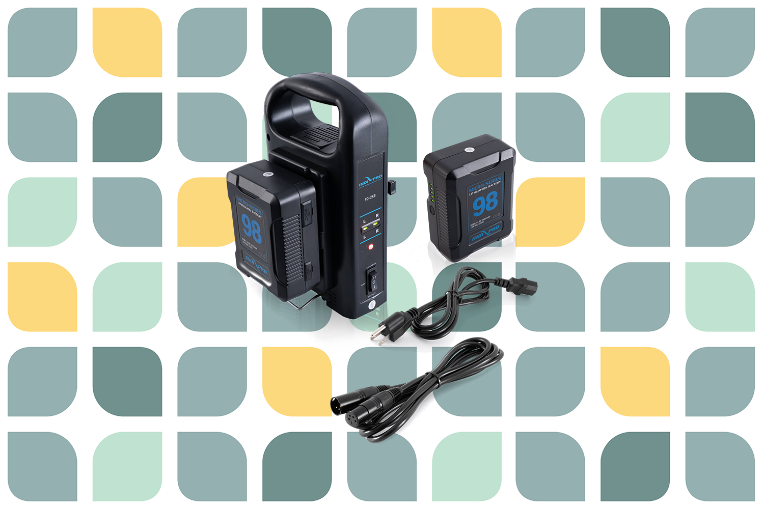 IndiPRO Tools 2 x Micro-Series 98Wh Li-Ion V-Mount Batteries with Dual V-Mount Battery Charger Kit