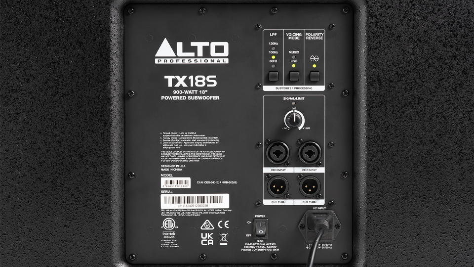 Alto Professional TX Series Subwoofers Rear Panel