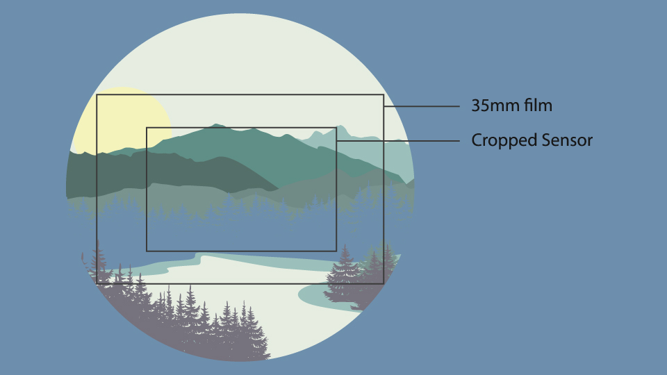 A cropped sensor camera captures a smaller part of the projected image circle.