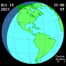 The October 14, 2023 annular eclipse path. Animation by the U.S. Naval Observatory.