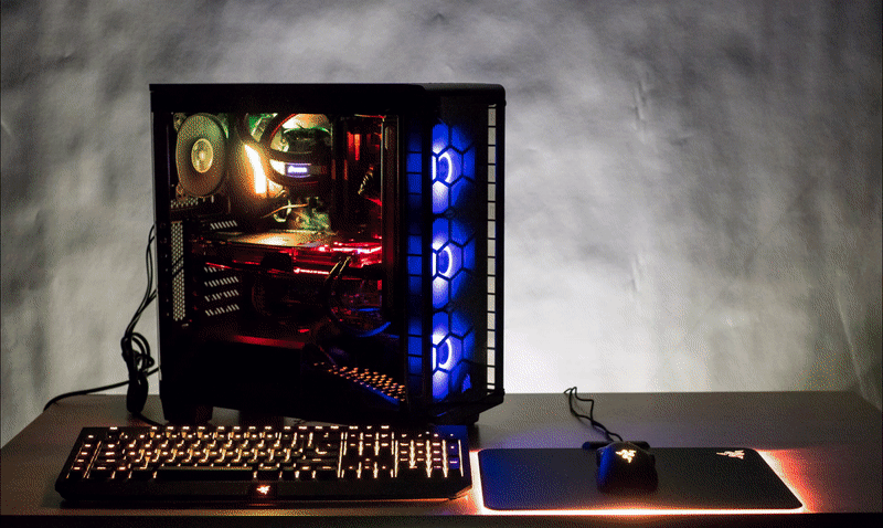 Example of LED Lights in use on a PC, keyboard, mouse and mouse pad