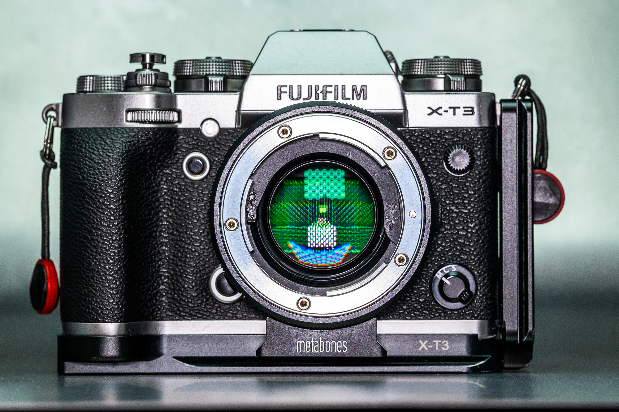 An optical adapter mounted on the FUJIFILM X-T3
