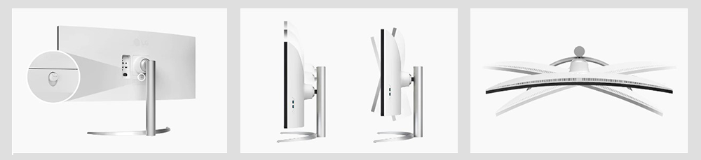 An illustration demonstrating the UltraWide 40WP95C-W's height, tilt, and swivel adjustments.