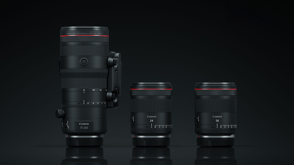 Canon RF 70-200mm f/2.8 L IS USM Z, RF 24mm f/1.4 L VCM, and RF 50mm f/1.4 L VCM